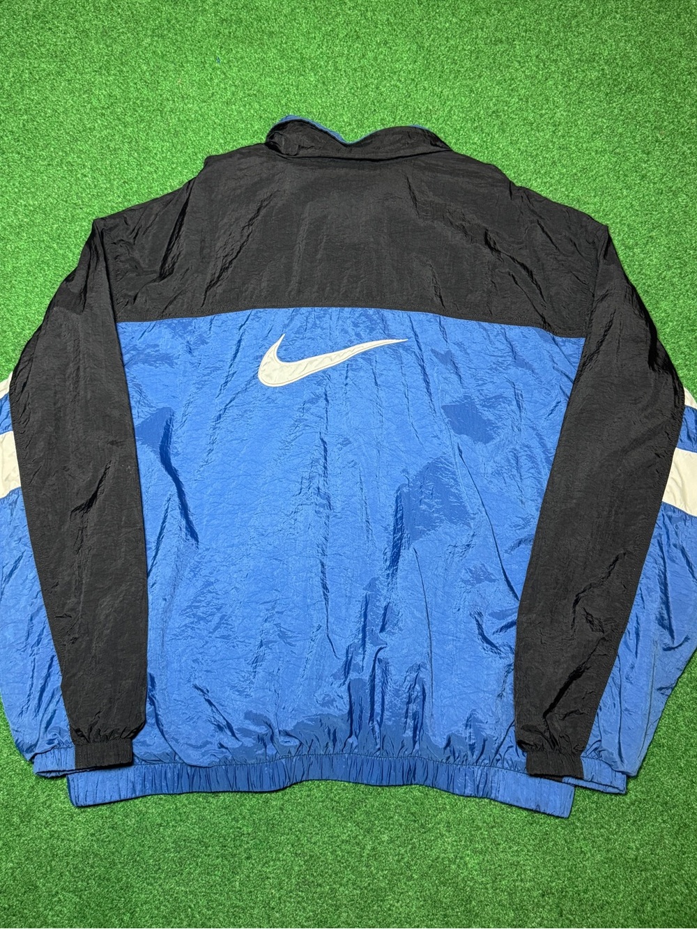 Vintage 90s Nike Zip Up Windbreaker Jacket, Athletic Black Blue Colorblock XL